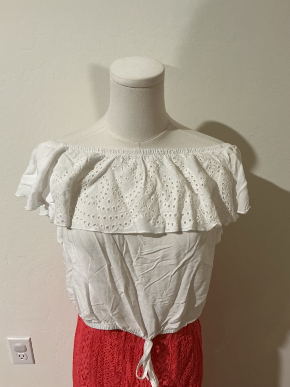 Mossimo White eyelet off the shoulder blouse